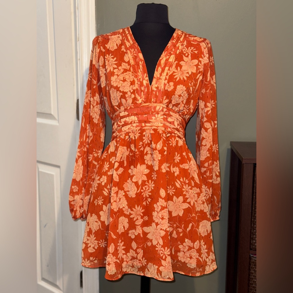 Lulus Floral Orange Dress